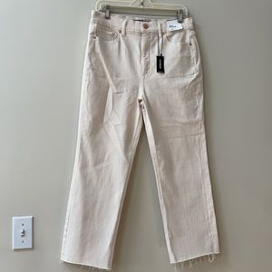Express Straight Super High Rise Raw Hem Jeans in Cream size 10